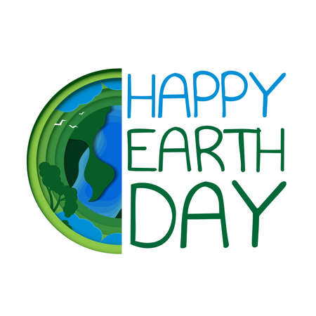 Happy earth day. "Earth Day, 22 April" with the globe and world map for saving environment, save clean green planet, ecology concept. card for world earth day. vector design.のイラスト素材