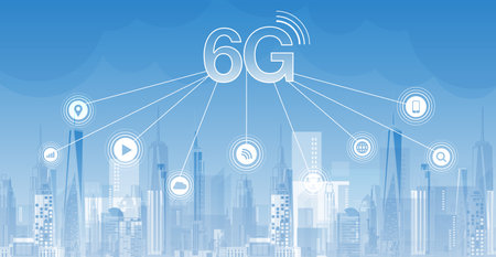 6G technology concept. network technology in city life concept background. global connection and...