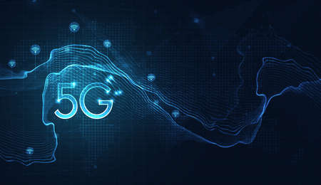 5G technology wireless data transmission, high-speed internet in abstract. Information flow modern network connection concept background. global connection and internet network concept. vector design.のイラスト素材