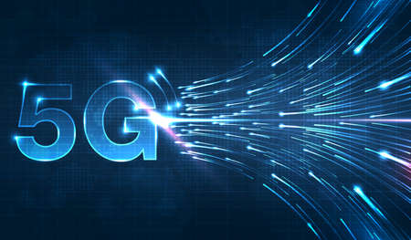 5G technology wireless data transmission, high-speed internet in abstract. Information flow modern...