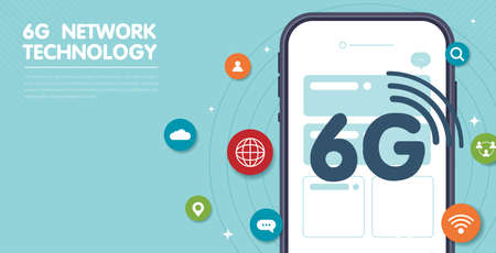 6G technology concept. modern city and communication 6g network connection concept with smartphone....