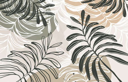 Modern abstract line leaves in lines and arts background with different shapes for wall decoration, postcard or brochure cover design. Vector  design.のイラスト素材