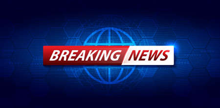 Breaking news background business or technology template. breaking news text on dark blue with earth and world map background, TV news show broadcast. vector design.のイラスト素材