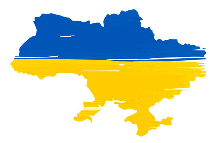 Flag incorporated into the map of Ukraine. Banner for Ukraine support. vector design.のイラスト素材