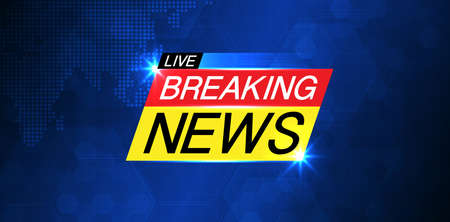 Breaking news background business or technology template. breaking news text on dark blue with earth and world map background, TV news show broadcast. vector design.のイラスト素材