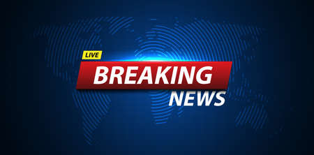 Breaking news background business or technology template. breaking news text on dark blue with earth and world map background, TV news show broadcast. vector design.のイラスト素材