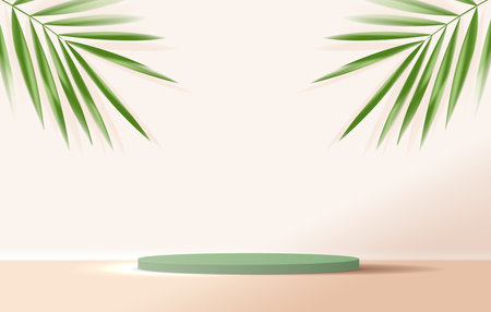 Cosmetic brown background and premium podium display for product presentation branding and packaging presentation. studio stage with shadow of leaf background. vector design.のイラスト素材