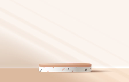 Cosmetic brown minimal background and terrazzo marble premium podium display for product presentation branding and packaging presentation. studio stage with shadow background. vector design.のイラスト素材