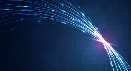 Blue light streak, fiber optic, speed line, futuristic background for 5g or 6g technology wireless data transmission, high-speed internet in abstract. internet network concept. vector design.のイラスト素材