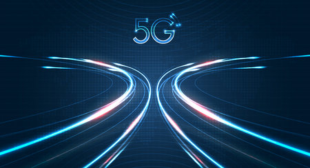 Blue light streak, fiber optic, speed line, futuristic background for 5g or 6g technology wireless...