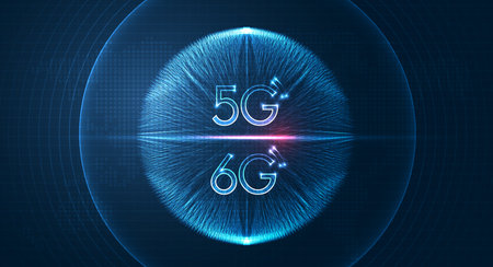 5G or 6G network digital hologram and internet Wifi connection and internet of things with modern...