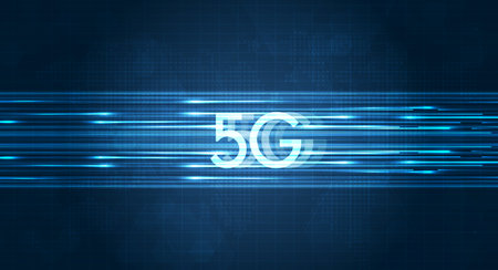 5G dot line mobile technology. Wireless data network and connection technology concept. high-speed,...
