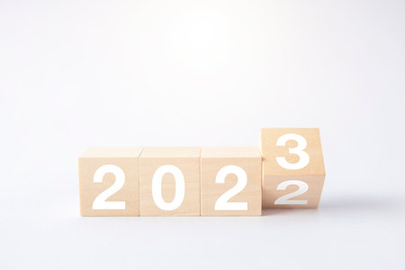 2023 business growing growth concept to success. woods block step with icon concept about business...
