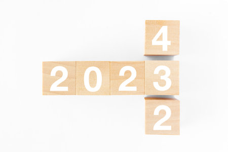 2023 business growing growth concept to success. woods block step with icon concept about business...