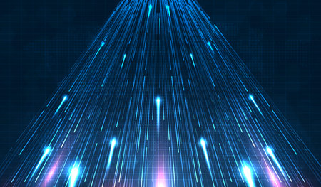 Blue light streak, fiber optic, speed line, futuristic background for 5g or 6g technology wireless data transmission, high-speed internet in abstract. internet network concept. vector design.のイラスト素材