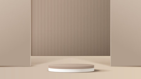 Brown podium display minimal background product display scene of abstract light and leaf for cosmetic, branding and packaging presentation. studio stage with shadow of leaf background. vector design.のイラスト素材