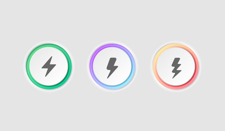 Electric power symbol, lightning bolt sign in the circle, power icon set. power charging energy sign...