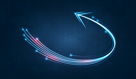 Light speed movement blue arrow technology communicate background. wireless data network and connection technology concept. high-speed, futuristic background. vector design.のイラスト素材