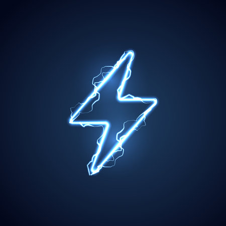 Lightning bolt set neon signs. high-voltage neon symbol, light banner design element modern trend, night bright advertising, bright sign. Vector design.のイラスト素材