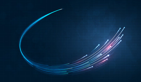 Blue light streak, fiber optic, speed line, futuristic background for 5g or 6g technology wireless data transmission, high-speed internet in abstract. internet network concept. vector design.のイラスト素材