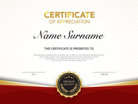 Diploma certificate template red and gold color with luxury and modern style vector image Premium Vector.のイラスト素材