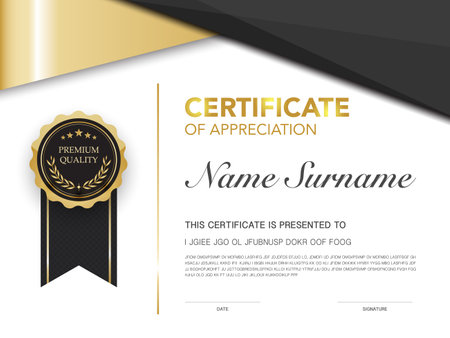 Diploma certificate template black and gold color with luxury and modern style vector image Premium Vector.のイラスト素材