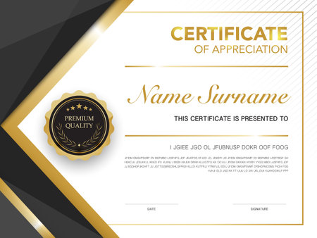 Diploma certificate template black and gold color with luxury and modern style vector image Premium Vector.のイラスト素材