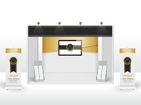 stand backdrop display business exhibition template design. mock up promotion banner backdrop equipment. vector.のイラスト素材