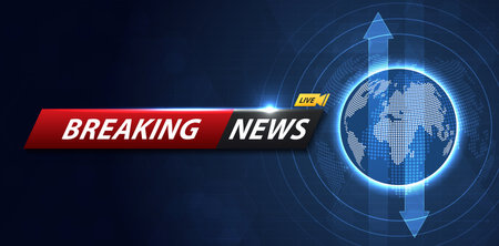Breaking news background business or technology of world the template. breaking news text on dark blue with light effect. digital technology, TV news show broadcast. vector design.のイラスト素材