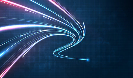 Blue light streak, fiber optic, speed line, futuristic background for 5g or 6g technology wireless data transmission, high-speed internet in abstract. internet network concept. vector design.のイラスト素材