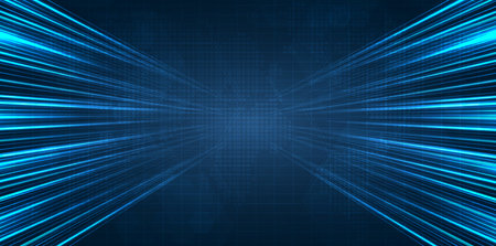 Blue light streak, fiber optic, speed line, futuristic background for 5g or 6g technology wireless data transmission, high-speed internet in abstract. internet network concept. vector design.のイラスト素材