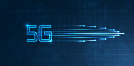 Blue light streak, fiber optic, speed line, futuristic background for 5g or 6g technology wireless...
