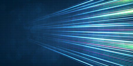 Blue light streak, fiber optic, speed line, futuristic background for 5g or 6g technology wireless data transmission, high-speed internet in abstract. internet network concept. vector design.のイラスト素材