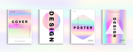 Holographic poster set. abstract backgrounds color gradient pastel. applicable for banner design, cover, invitation, party flyer, app, web design, webpages, vector design.のイラスト素材