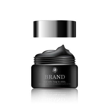 Hydrating facial cream for annual sale or festival sale. black and gold cream mask bottle isolated on golden light background. Graceful cosmetic ads, illustration.のイラスト素材