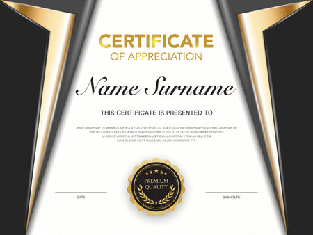 certificate of achievement template black and gold color with luxury and modern style vector image. awards diploma of work. illustration gift card design.のイラスト素材