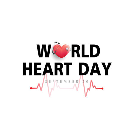World heart day concept. stethoscope with heart shape, heartbeat line, heart wave sign, happy earth day, vector design.のイラスト素材