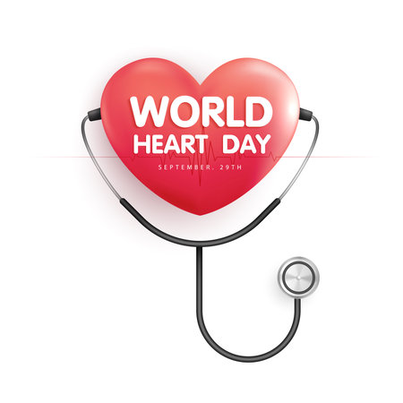 World heart day concept. stethoscope with heart shape, heartbeat line, heart wave sign, happy earth day, vector design.のイラスト素材
