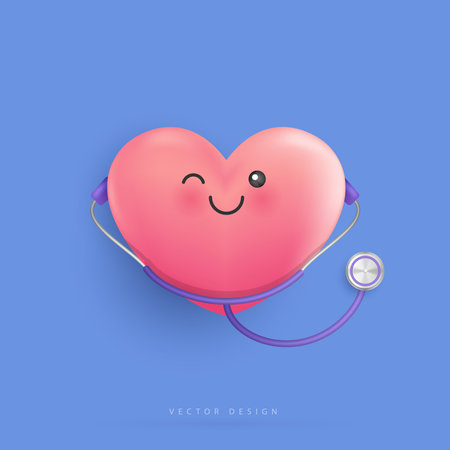 Cartoon heart character and medical doctor stethoscope for health care, hospital. pulse heartbeat. vector design.のイラスト素材