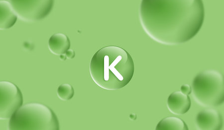 Drop water vitamin K green and structure. vitamin solution complex with chemical formula from nature. beauty treatment nutrition skin care design. medical and scientific concepts for cosmetic. vector.の写真素材