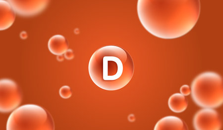 Drop water vitamin D red and structure. vitamin solution complex with chemical formula from nature. beauty treatment nutrition skin care design. medical and scientific concepts for cosmetic. vector.の写真素材