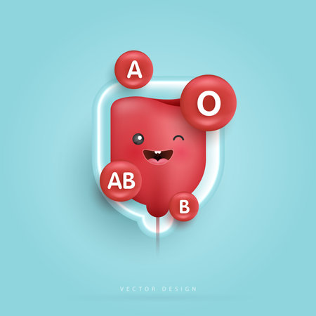 Blood bag with group droplets. blood type. cute happy healthy smiling blood drop character for medical apps, websites and hospital. vector design.のイラスト素材