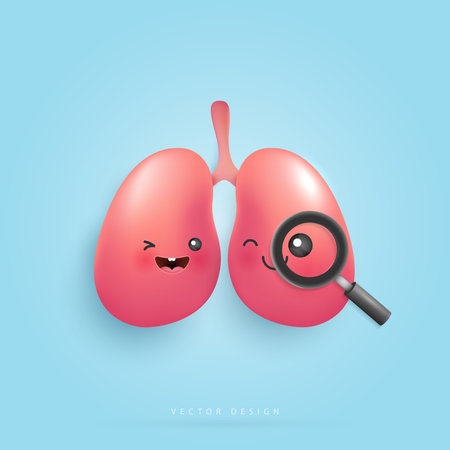 Cartoon healthy and strong lungs character concept. funny cute smiling happy lungs for medical apps and websites. vector designのイラスト素材