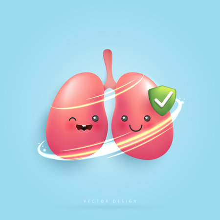 Cartoon healthy and strong lungs character concept. funny cute smiling happy lungs for medical apps and websites. vector design.のイラスト素材
