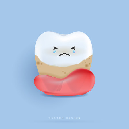 Tooth is treating big unhealthy tooth plaque, scaling, drilling plaque and caries tooth. tooth character for kids. cute dentist mascot for medical apps, websites and hospital. vector design.のイラスト素材