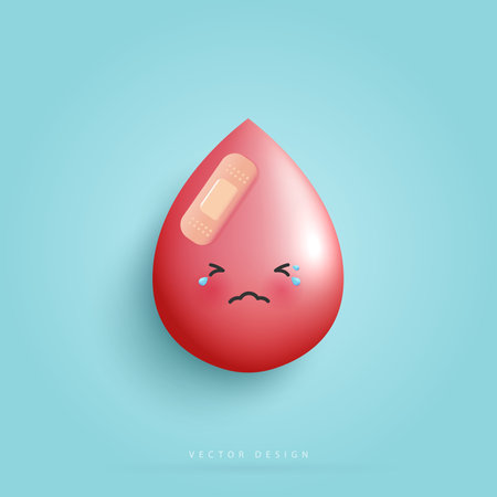 Cartoon blood is hurt and sad unhealthy Infected blood affects health. health care, hospital. cartoon character style. vector design.のイラスト素材