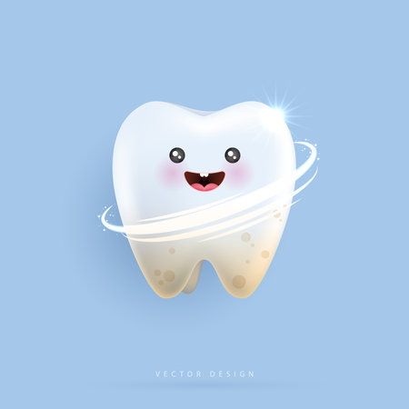 Set of dental cleaning and whitening teeth concept. comparison of clean and dirty tooth. dental health and oral hygiene poster for dentistry. examination teeth, whitening and repair. vector design.のイラスト素材
