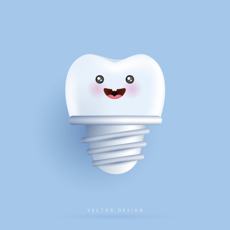 Dental implant vector Illustration. orthopedic treatment modern method. advertising of dental care products. horizontal concept on blue backgroundのイラスト素材