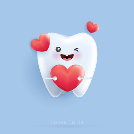 Tooth character with stethoscope is happy. tooth suitable for children dental clinic. tooth character for kids. cute dentist mascot for medical apps, websites and hospital. vector design.のイラスト素材