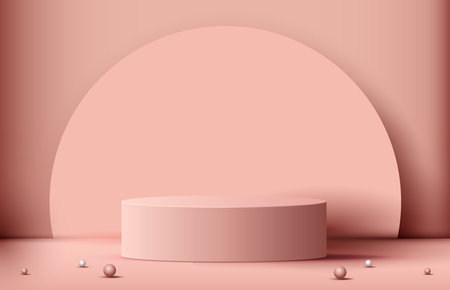 Cosmetic light pink background and premium podium display for product presentation branding and packaging. studio stage with white and pink pearl of background. vector design.のイラスト素材